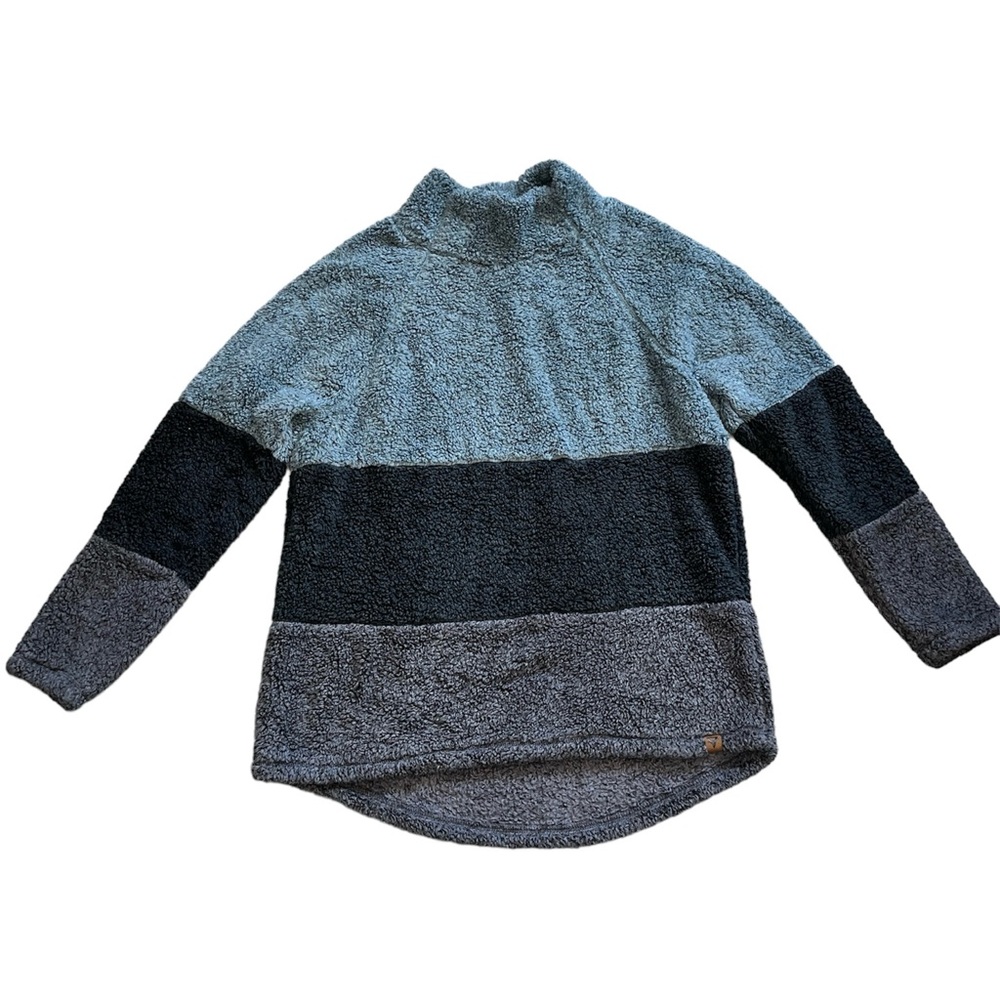 Life Integrity Earth Color Block Blue Gray Black Fleece Sherpa Pullover Xl